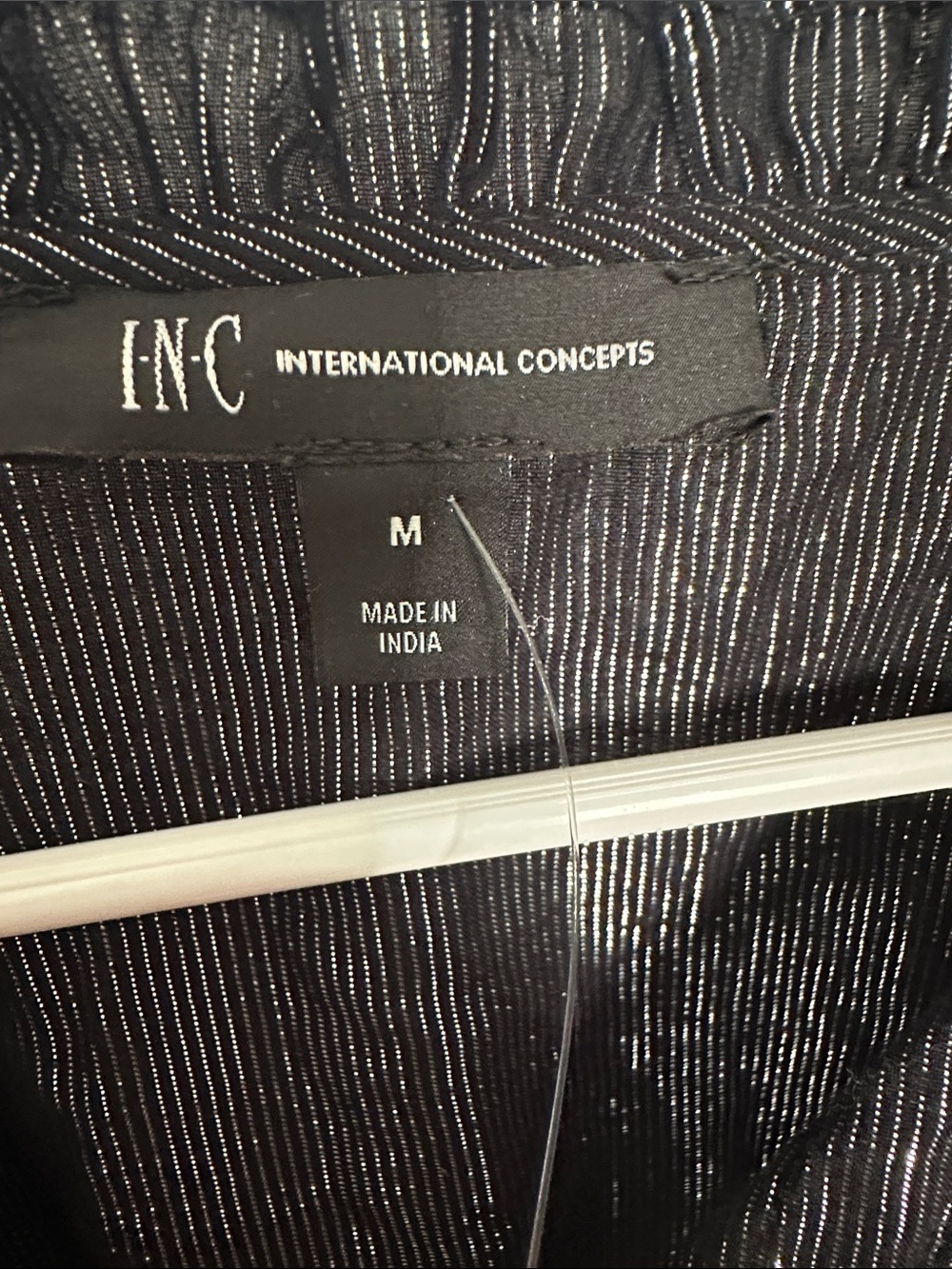 INC International Concepts Black Metallic-Striped V-Neck Blouse M - Picture 3 of 8